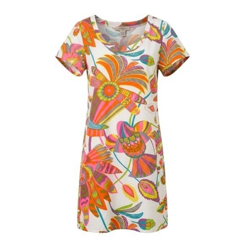 ASOS Womens Psychedelic Floral Shift Dress Multi Color Retro Short Sleeve Size 4